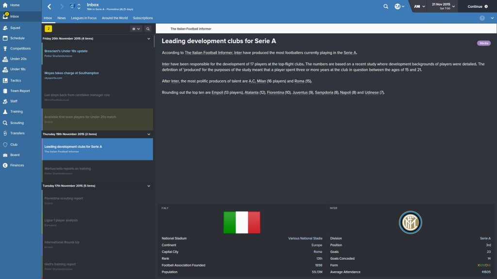 Empoli leading clubs development
